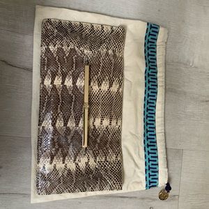 Tory Burch Snakeskin Clutch with Gold detail